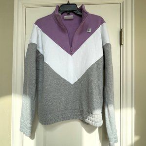 Fila Women's 1/4 Zip Colorblock Chevron Pullover Sweatshirt XL Gray / Purple